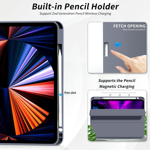 iPad Air 13 Inch M2 Case 2024 / iPad Pro 12.9 Inch Case 6th/5th/4th Generation with Pencil Holder, Slim Soft TPU Cover, Auto Sleep/Wake Protective