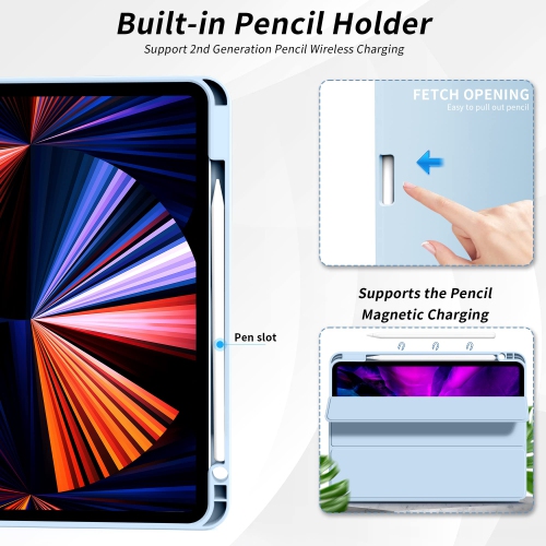 iPad – Étui M2 de 13 po 2024/iPad Pro de 12,9 po 6th/5th/4th génération avec porte-stylet, étui arrière mince en TPUR souple pour tablette, étui