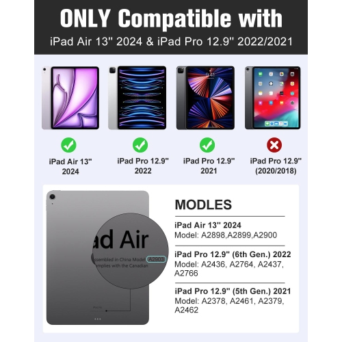 iPad Air 13 Inch Case 2024/ iPad Pro 12.9 Case, Slim Smart Shell Translucent Frosted Hard PC Back Cover, Support Touch ID & Pencil Pro/2nd/USB-C,