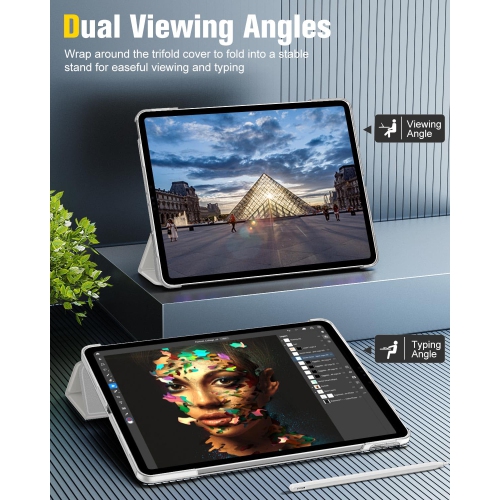 iPad Air 13 Inch Case 2024/ iPad Pro 12.9 Case, Slim Smart Shell Translucent Frosted Hard PC Back Cover, Support Touch ID & Pencil Pro/2nd/USB-C,