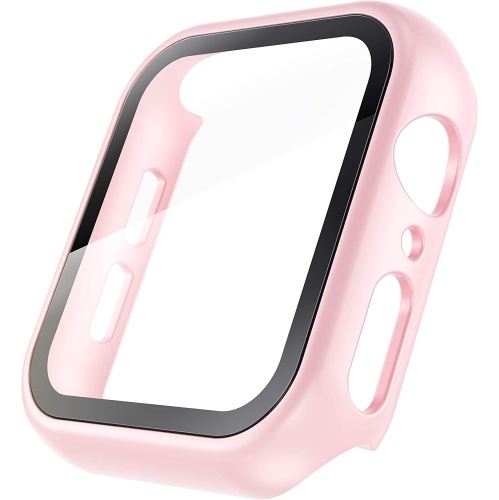 L’étui pour PC d’Inskin avec protecteur d’écran en verre trempé intégré convient aux Apple Watch Series 6/5/4/se. 44 mm. Rose.