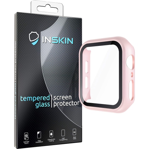 L’étui pour PC d’Inskin avec protecteur d’écran en verre trempé intégré convient aux Apple Watch Series 6/5/4/se. 44 mm. Rose.