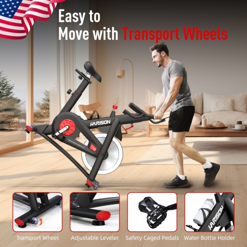 HARISON Magnetic Exercise Bike with Bluetooth, Stationary Bikes for Home with Comfortable Seat Cushion, 350lbs Capacity
