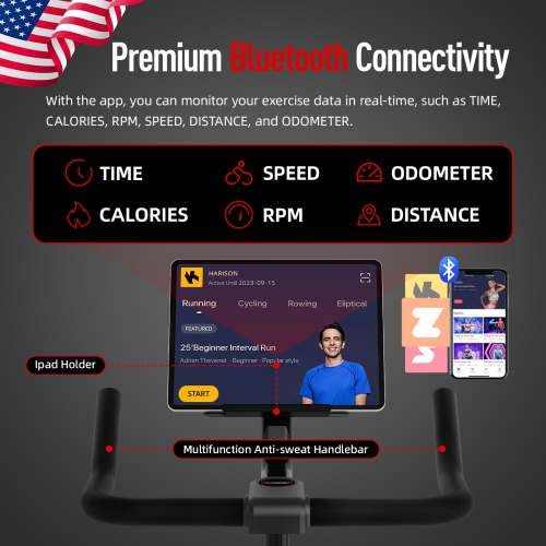 HARISON Magnetic Exercise Bike with Bluetooth, Stationary Bikes for Home Gym with iPad Holder, 350lbs Capacity