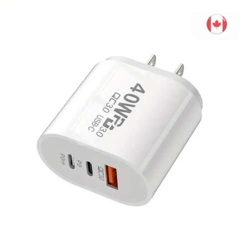 Bloc de chargement rapide USB-C de 40&nbsp;W, prise américaine PD QC 3,0, chargeur USB-C pour iPhone 16, 15, 14, Xiaomi, Pixel Samsung, MacBook