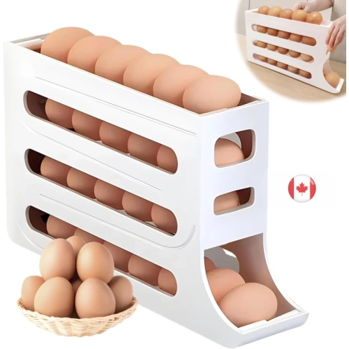 Image 1 of 8.. Refrigerator Egg Storage Box, Automatic Rolling Egg Rack, Large Capacity ABS Egg Holder for Fridge