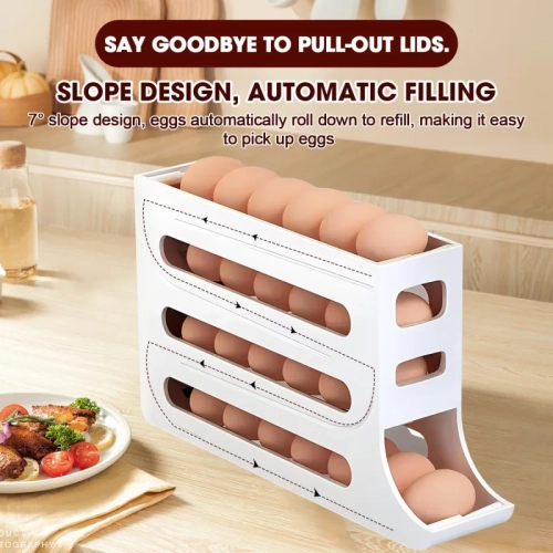 Refrigerator Egg Storage Box, Automatic Rolling Egg Rack, Large Capacity ABS Egg Holder for Fridge