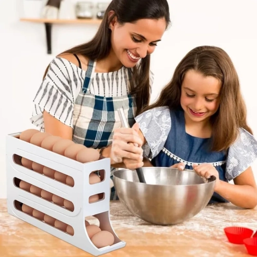 Refrigerator Egg Storage Box, Automatic Rolling Egg Rack, Large Capacity ABS Egg Holder for Fridge