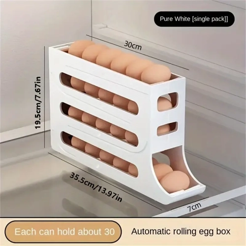 Refrigerator Egg Storage Box, Automatic Rolling Egg Rack, Large Capacity ABS Egg Holder for Fridge