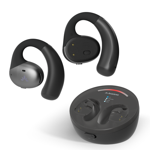 Avantree Medley Pebble - Open-Ear Wireless Earbuds for TV Watching with Bluetooth Transmitter & Headphones Charging Dock, Low Latency True Wireless