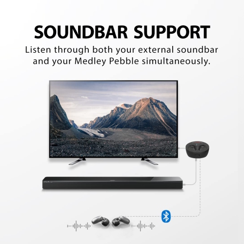 Avantree Medley Pebble - Open-Ear Wireless Earbuds for TV Watching with Bluetooth Transmitter & Headphones Charging Dock, Low Latency True Wireless