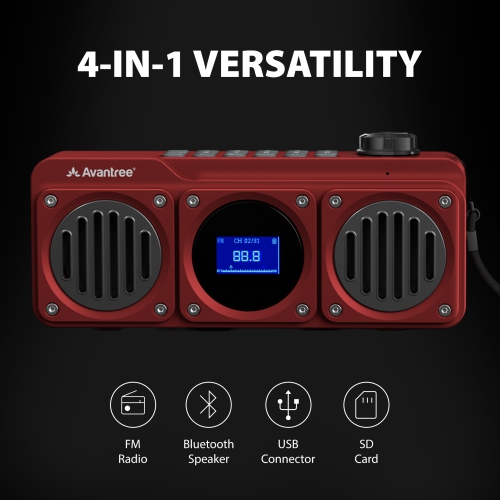 Avantree – radio FM numérique portative avec haut-parleur Bluetooth, superbe son, fini métal, lecteur MP3, prise en charge de la carte microSD et de