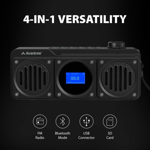 Avantree Boombyte - Portable FM Radio with Bluetooth Speaker, Dual Drivers, High Volume Stereo Sound, Micro SD Card Slot, and USB Port Audio Input -