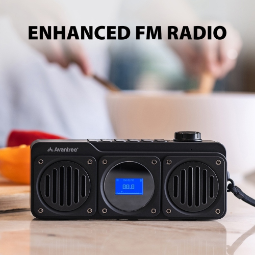 Avantree Boombyte - Portable FM Radio with Bluetooth Speaker, Dual Drivers, High Volume Stereo Sound, Micro SD Card Slot, and USB Port Audio Input -
