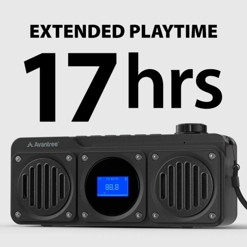 Avantree Boombyte - Portable FM Radio with Bluetooth Speaker, Dual Drivers, High Volume Stereo Sound, Micro SD Card Slot, and USB Port Audio Input -