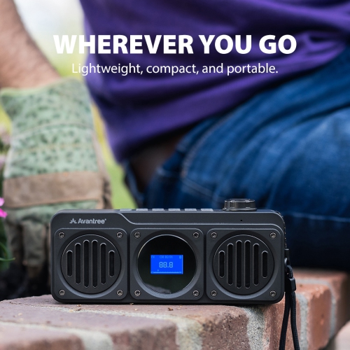 Avantree Boombyte - Portable FM Radio with Bluetooth Speaker, Dual Drivers, High Volume Stereo Sound, Micro SD Card Slot, and USB Port Audio Input -