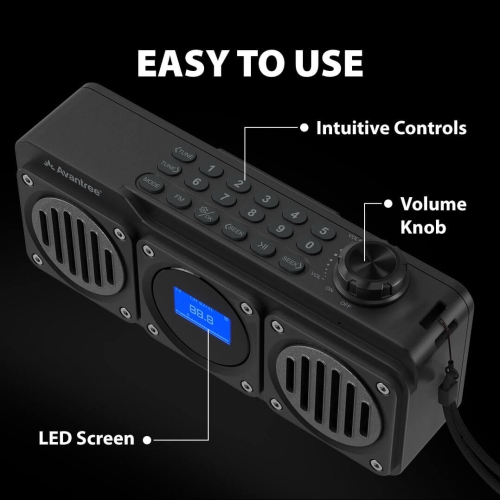 Avantree Boombyte - Portable FM Radio with Bluetooth Speaker, Dual Drivers, High Volume Stereo Sound, Micro SD Card Slot, and USB Port Audio Input -