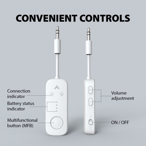 Avantree Relay – Adaptateur Bluetooth 5,3 pour avion de qualité supérieure pour tous les écouteurs, APT-X à faible latence, prend en charge les