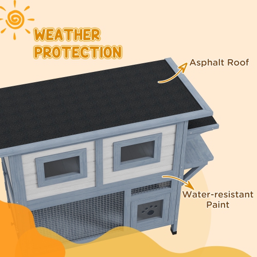 PawHut Outdoor Cat House, 2 Tier Wooden Feral Cat Shelter with Escape Door, Weatherproof Roof, Jump platform, Observer Windows, for 1-2 Cats, Outside
