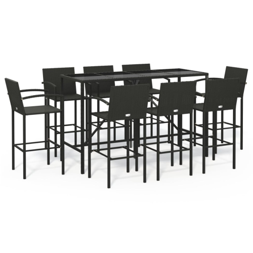 Image 1 of 8.. vidaXL 9 Piece Garden Bar Set Black Poly Rattan