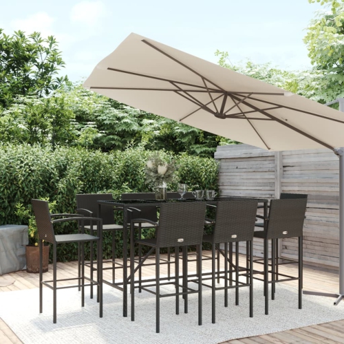 Ensemble de bar de jardin en poly rotin noir 9 pièces vidaXL