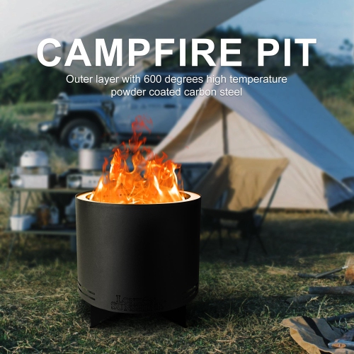 London Sunshine Portable Smokeless Fire Pit - Large Stainless Steel Wood Burning Fireplace with BBQ Grill Attachments - 19.5” Diameter