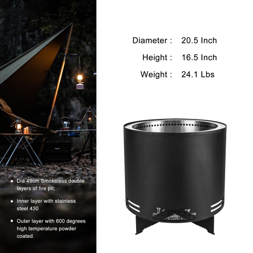 London Sunshine Portable Smokeless Fire Pit - Large Stainless Steel Wood Burning Fireplace with BBQ Grill Attachments - 19.5” Diameter