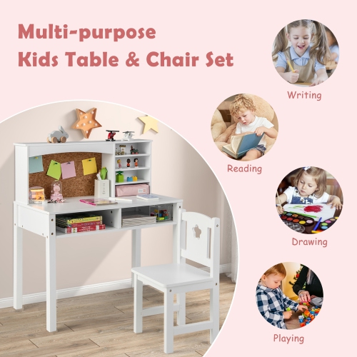 Costway Kids Desk and Chair Set Study Writing Workstation with Hutch & Bulletin Board