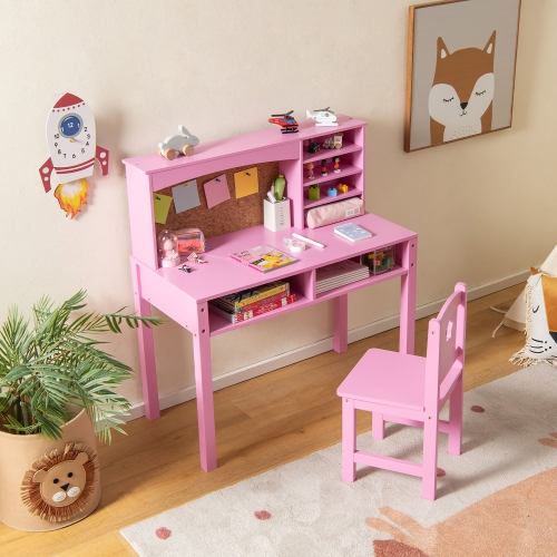 Costway Kids Desk and Chair Set Study Writing Workstation with Hutch & Bulletin Board