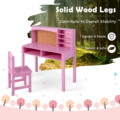 Costway Kids Desk and Chair Set Study Writing Workstation with Hutch & Bulletin Board