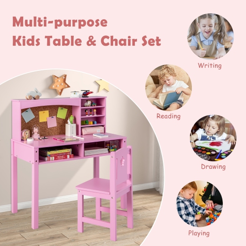 Costway Kids Desk and Chair Set Study Writing Workstation with Hutch & Bulletin Board