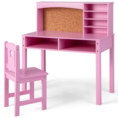 Costway Kids Desk and Chair Set Study Writing Workstation with Hutch & Bulletin Board