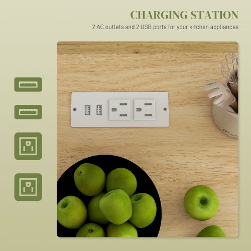 HOMCOM Kitchen Island on Wheels with Power Outlet, Rolling Kitchen Cart with Storage Drawer, Portable Microwave Stand with Cabinet, Towel Rack and