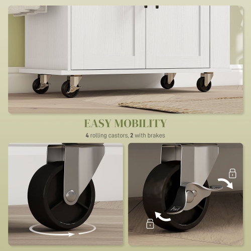 HOMCOM Kitchen Island on Wheels with Power Outlet, Rolling Kitchen Cart with Storage Drawer, Portable Microwave Stand with Cabinet, Towel Rack and