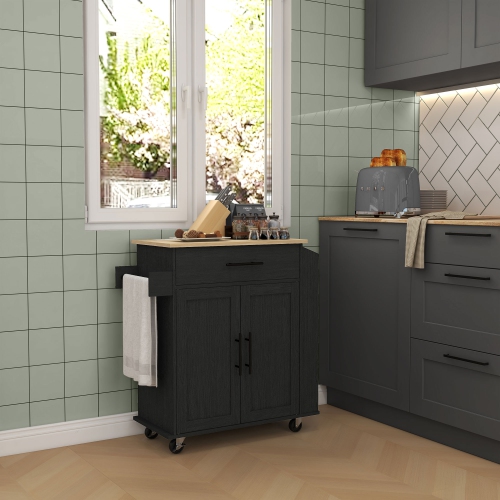 HOMCOM Kitchen Island on Wheels with Power Outlet, Rolling Kitchen Cart with Storage Drawer, Portable Microwave Stand with Cabinet, Towel Rack and