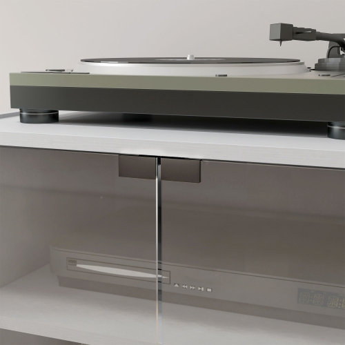 HOMCOM 5-Tier AV Media Stand with Push to Open Glass Doors, Audio-Video Storage Cabinet with Adjustable Shelves for DVD Players, Games Consoles,