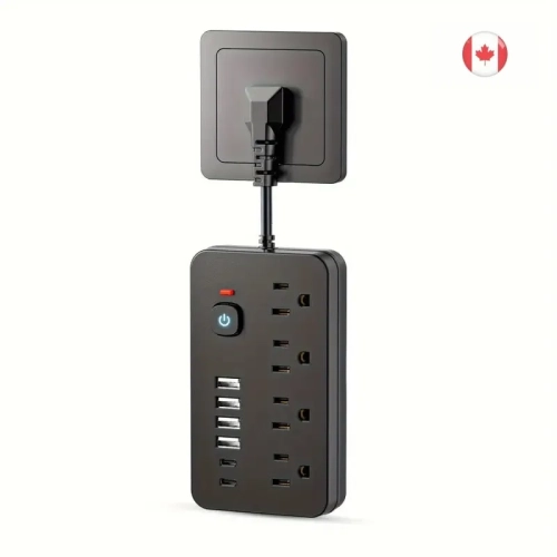Barre d'alimentation multiprise 10-en-1 avec parasurtenseur, 4 prises c.a., 4 ports USB, 2 ports de type C, portative pour le bureau, maison, voyage,