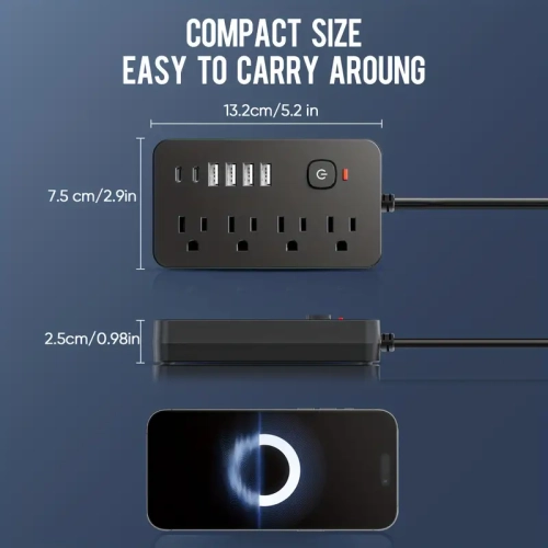 Barre d'alimentation multiprise 10-en-1 avec parasurtenseur, 4 prises c.a., 4 ports USB, 2 ports de type C, portative pour le bureau, maison, voyage,