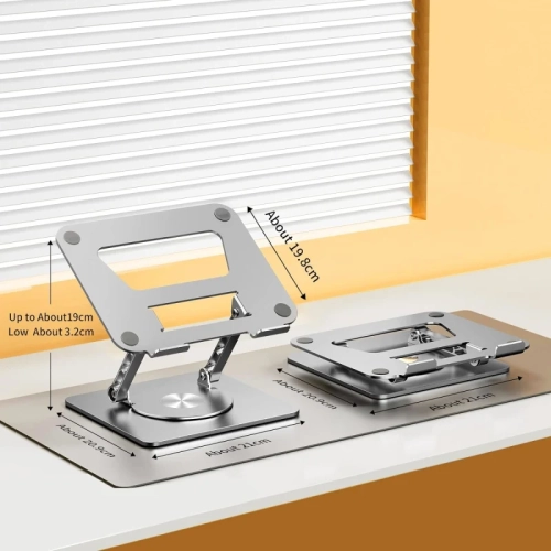 360° Rotating Laptop Stand, Height Adjustable, Solid Aluminum Base, Fits 10"-17" Laptops & Tablets, Silver
