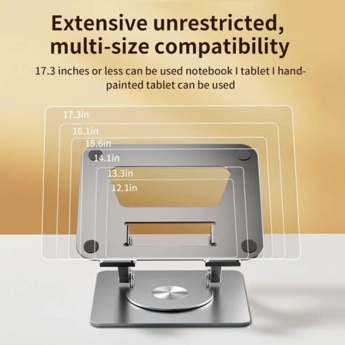 360° Rotating Laptop Stand, Height Adjustable, Solid Aluminum Base, Fits 10"-17" Laptops & Tablets, Silver