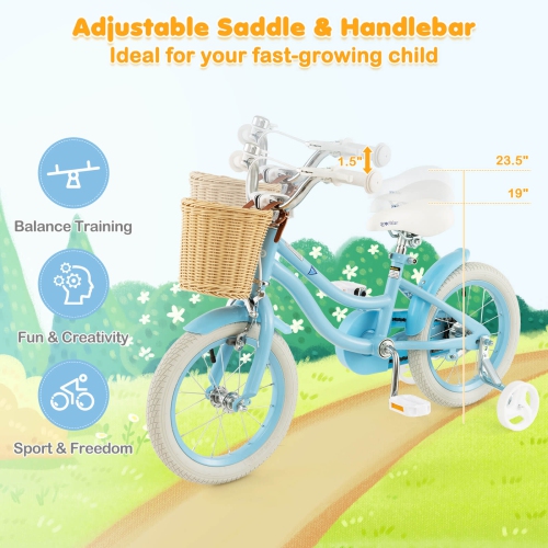 Prorider 14" Kid's Bike with Training Wheels Adjustable Handlebar Seat Handbrake