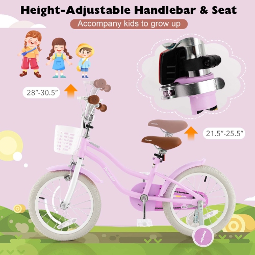Costway 16" Kids Bike Toddler Adjustable Bicycle withTraining Wheel for 4-7 Years Old Girl