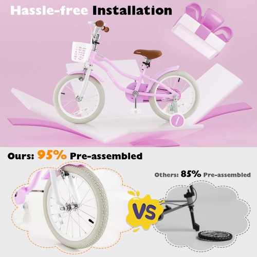 Costway 16" Kids Bike Toddler Adjustable Bicycle withTraining Wheel for 4-7 Years Old Girl