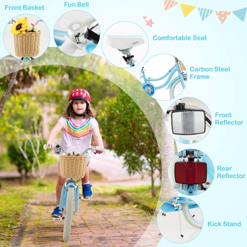 Costway 18" Kid's Bike with Training Wheels Adjustable Handlebar Seat Handbrake