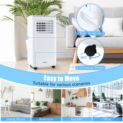 Costway 8000 BTU Portable Air Conditioner 3-in-1 Freestanding Air Cooler with Dehumidifier 5000 BTU(8000BTU ASHRAE)