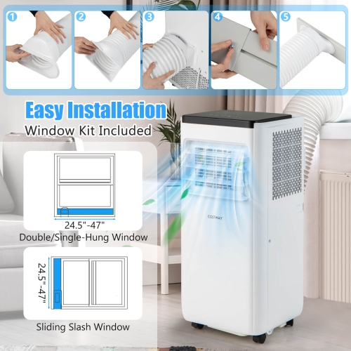Costway 8000 BTU Portable Air Conditioner Cools up to 250 Sq.Ft with Fan & Dehumidifier 5000 BTU(8000BTU ASHRAE)