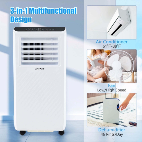 Costway 8000 BTU Portable Air Conditioner 3 -in-1 Air Cooler Dehumidifier Fan 24H Timer 5000 BTU(8000BTU ASHRAE)