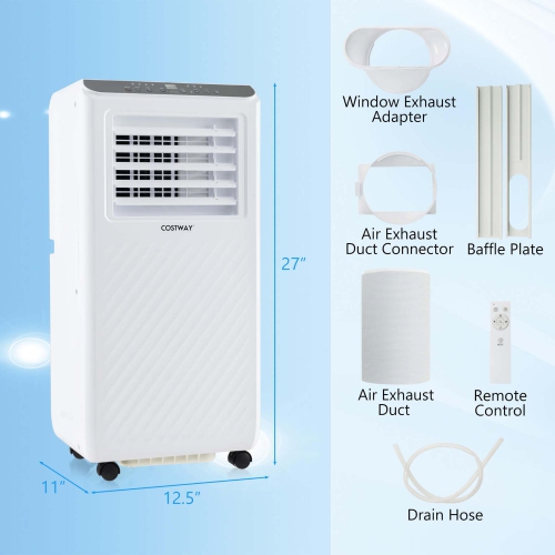 Costway 8000 BTU Portable Air Conditioner 3 -in-1 Air Cooler Dehumidifier Fan 24H Timer 5000 BTU(8000BTU ASHRAE)