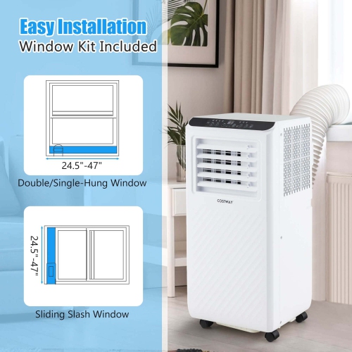 Costway 8000 BTU Portable Air Conditioner 3 -in-1 Air Cooler Dehumidifier Fan 24H Timer 5000 BTU(8000BTU ASHRAE)