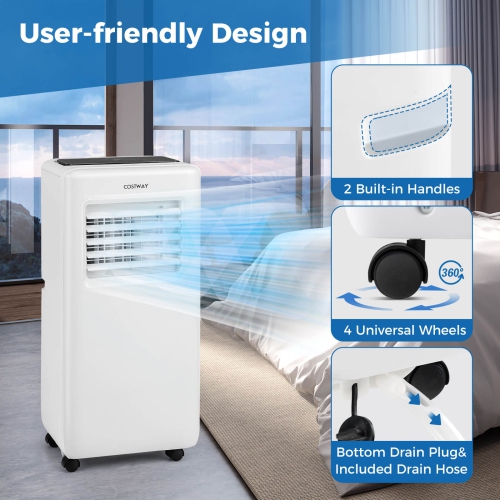 Costway 8000 BTU Portable Air Conditioner 3 in 1 Air Cooler with Fan & Dehumidifier 5000 BTU(8000BTU ASHRAE)